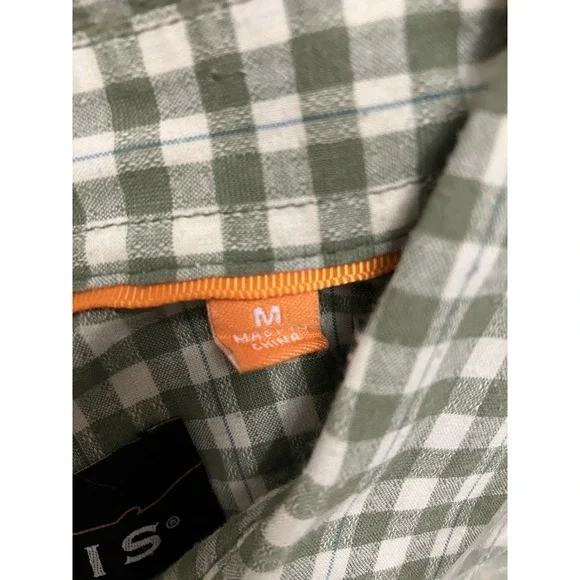 Orvis Mens M Outdoor Long Sleeve Shirt Plaid Green Organic Cotton Blend Button - Picture 10 of 10